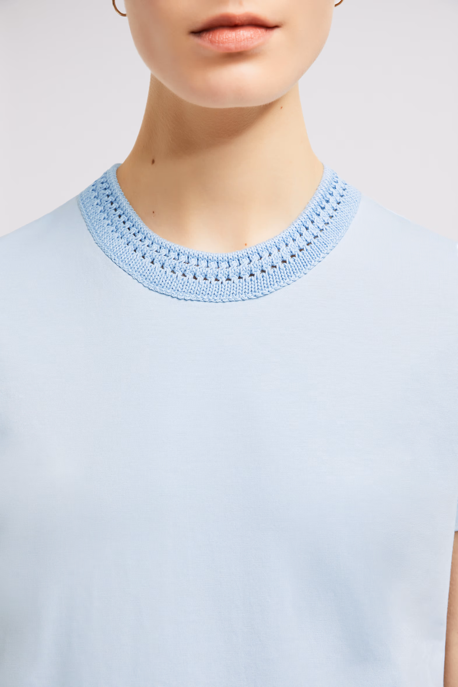 Crochet Accent Cotton T-Shirt Women Light Blue Moncler 6